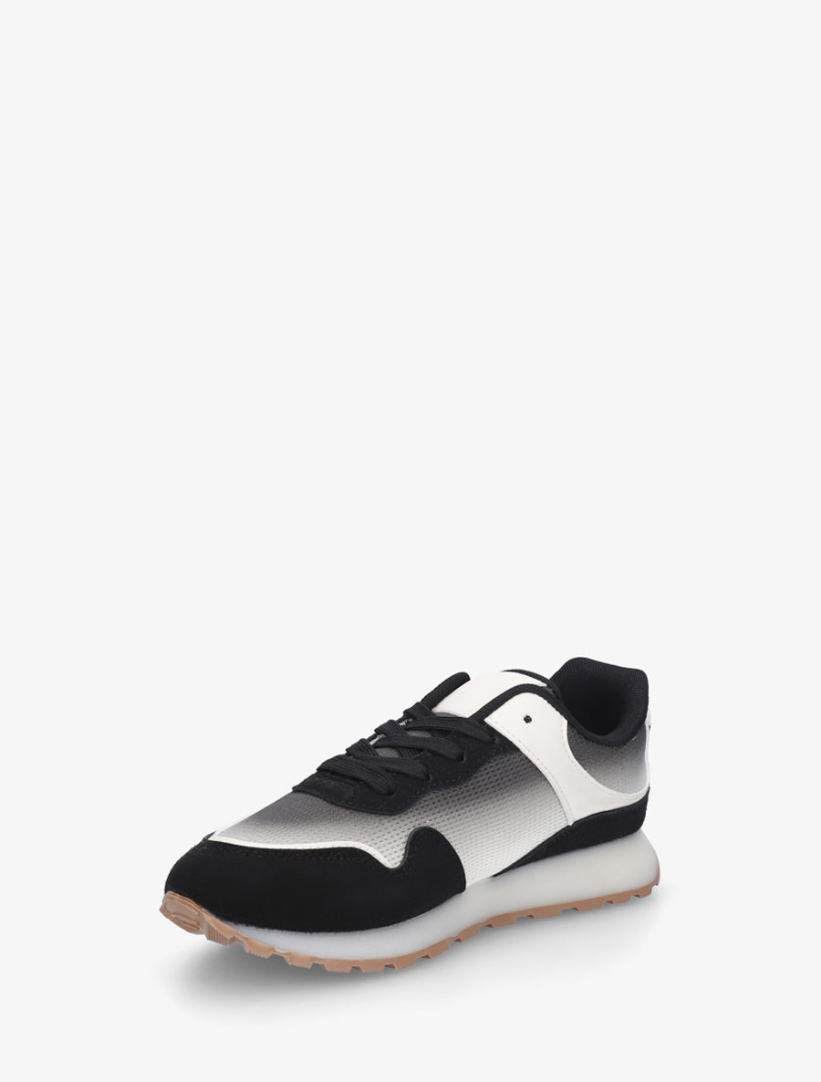 Sneakers bi-matière à semelle épaisse - Noir - 3