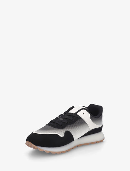 Sneakers bi-matière à semelle épaisse - Noir - 3