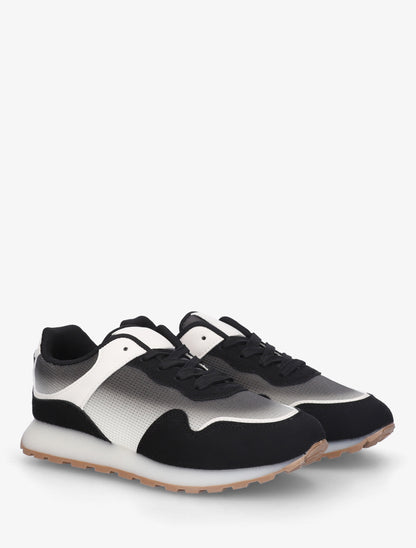 Sneakers bi-matière à semelle épaisse - Noir - 4