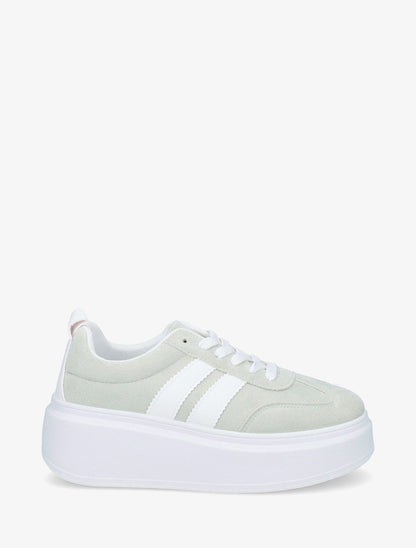 Baskets effet nubuck à bandes - Vert pâle - 1