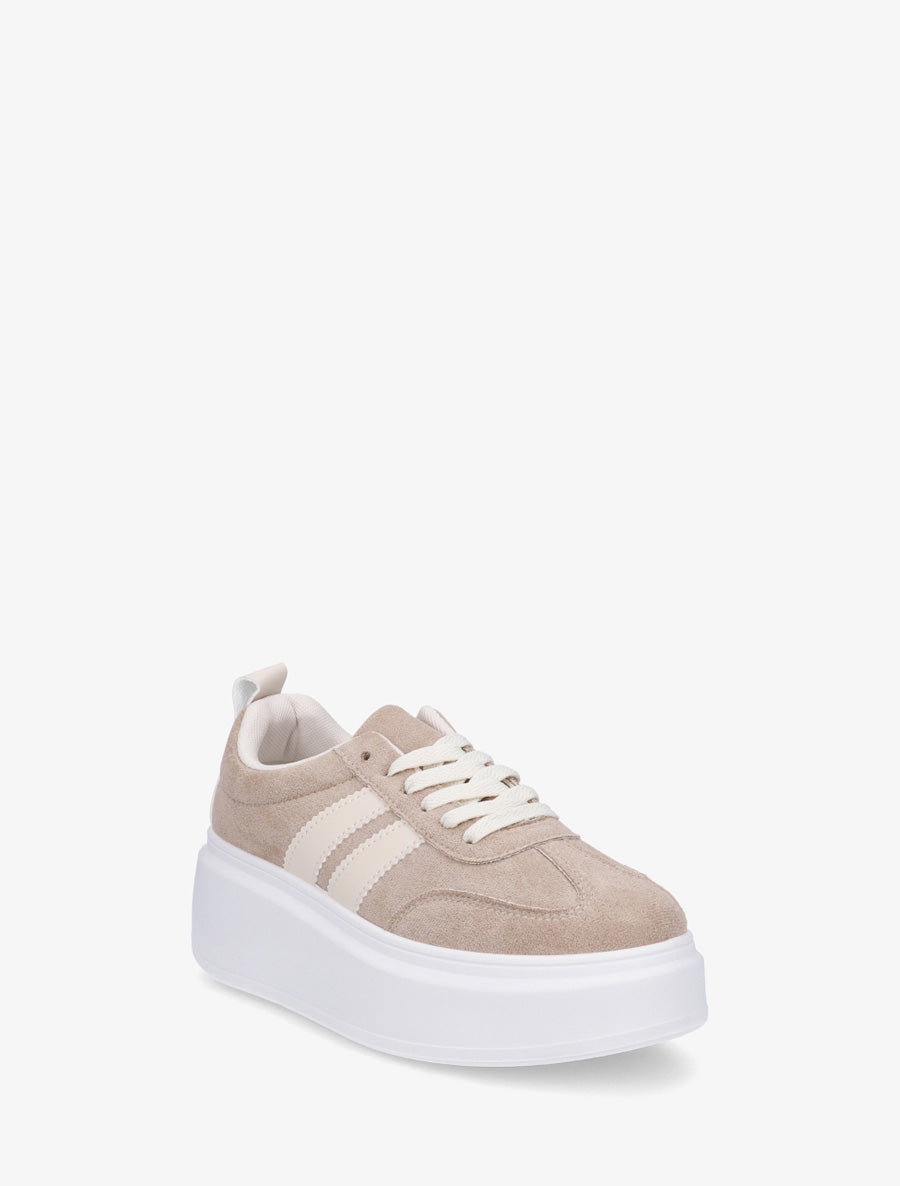 Baskets effet nubuck à bandes - Taupe - 2