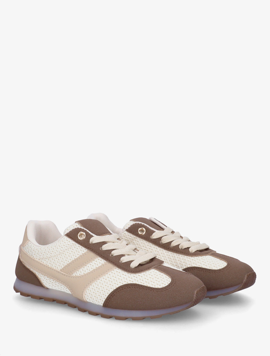 Baskets en tissu texturé et suédine - Marron - 4