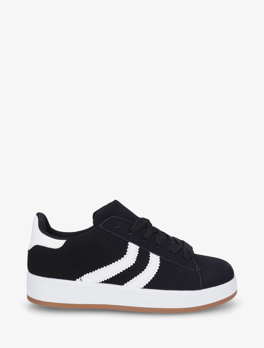 Baskets effet nubuck à bandes dentelées - Noir - 1