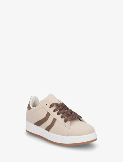 Baskets effet nubuck à bandes dentelées - Beige - 2