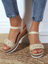 Sandales compensées à bride et tresse en raphia - Beige - 1