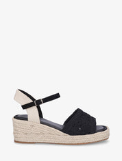 Sandales compensées à semelle en raphia - Noir - 1