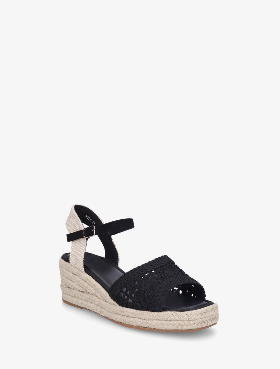 Sandales compensées à semelle en raphia - Noir - 2