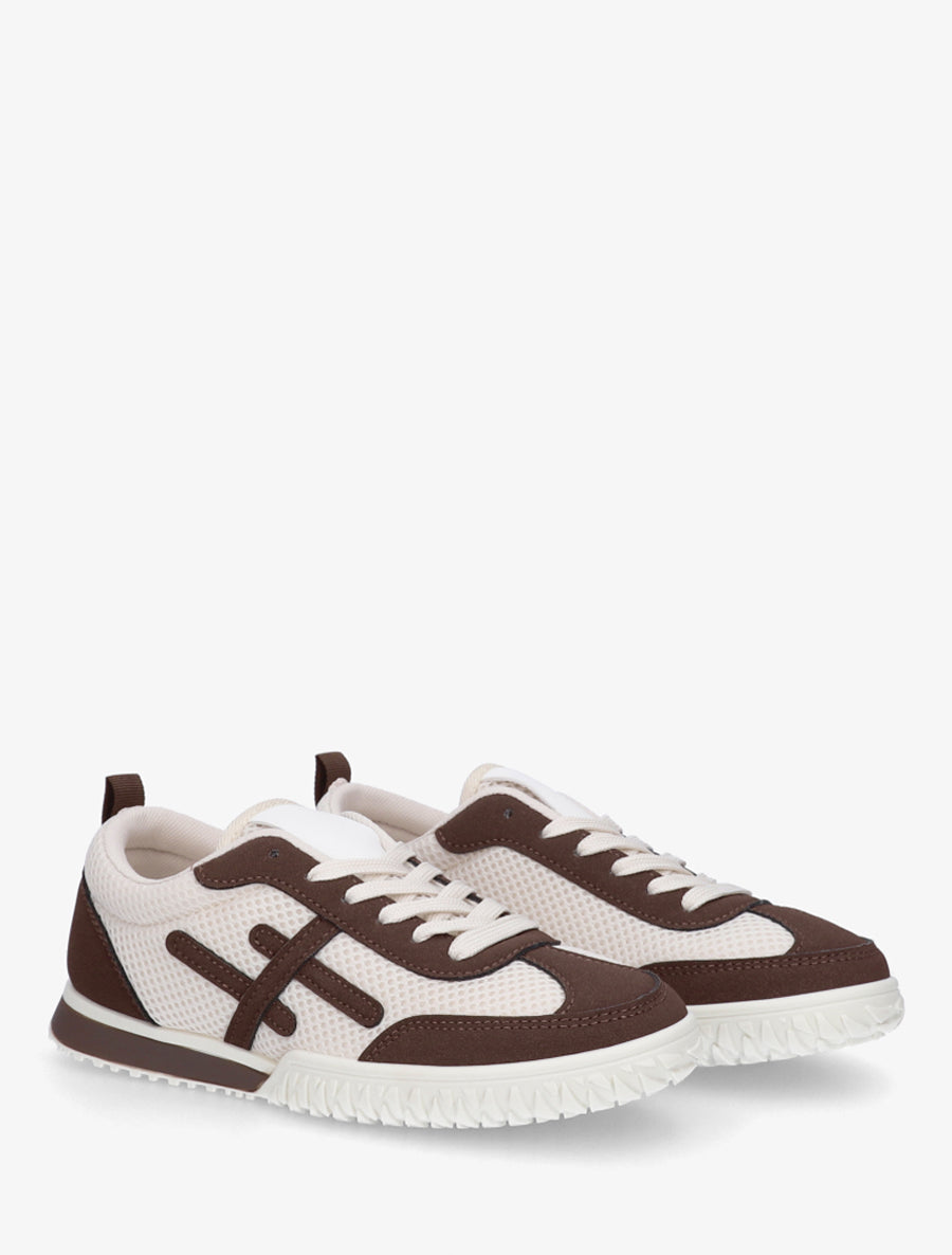 Baskets bimatière à bandes fantaisies - Marron - 4