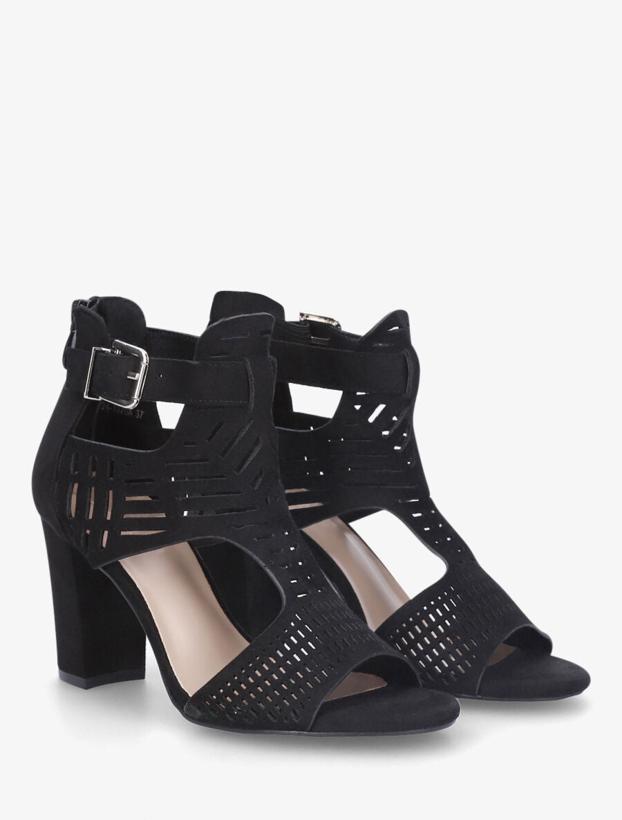 Sandales en suédine à talon - Noir - 4