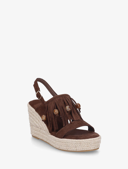 Sandales compensées à franges en suédine - Marron - 2