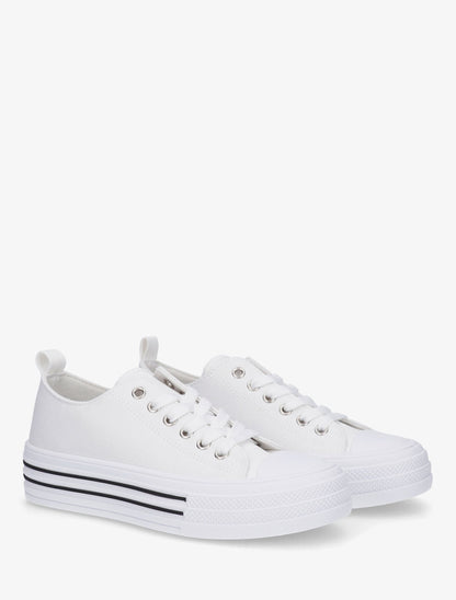 Tennis en tissu à semelle en gomme - Blanc - 4