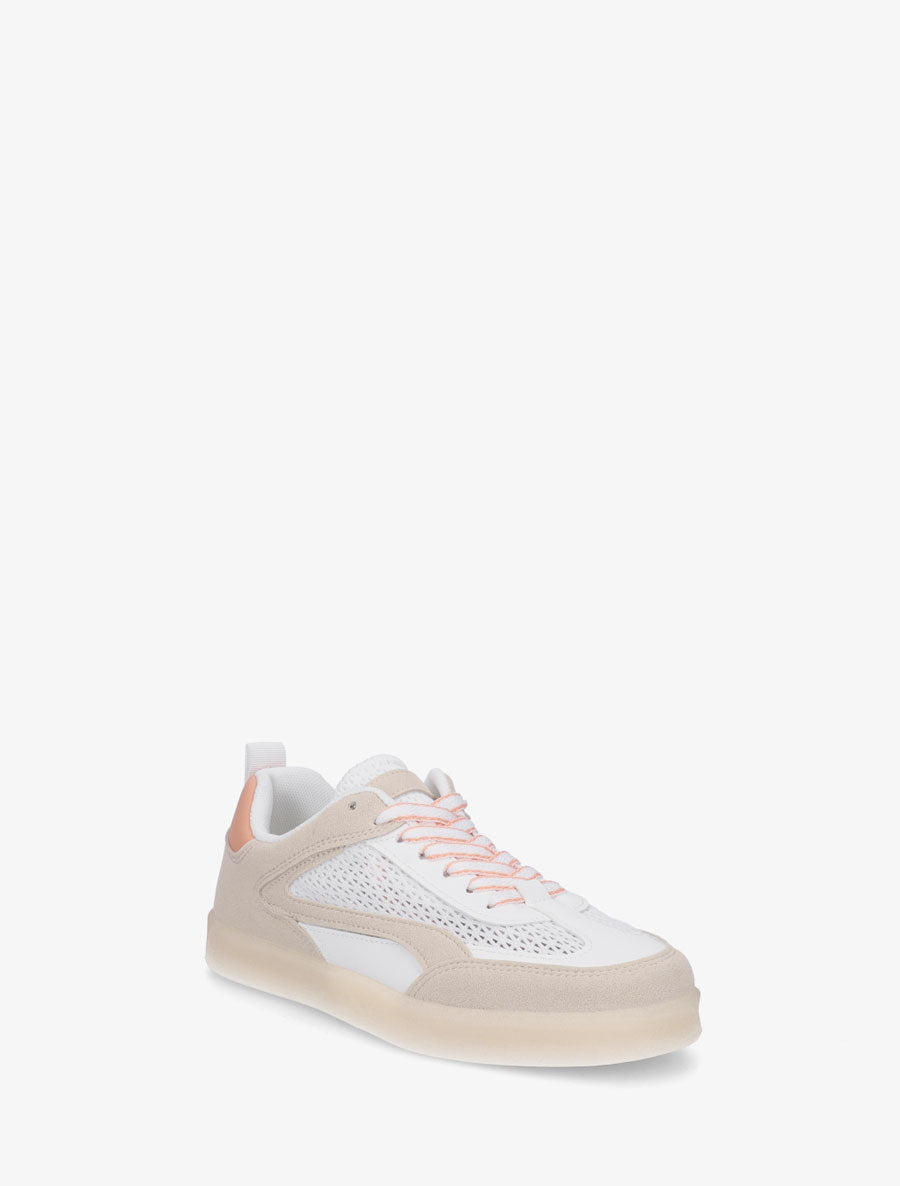 Sneakers en suédine et tissu ajouré - Blanc - 2
