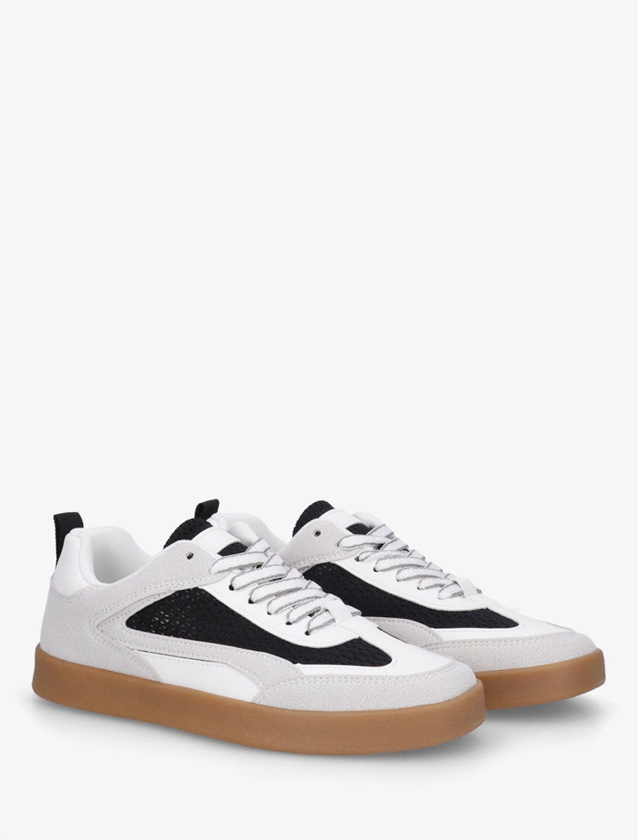 Sneakers en suédine et tissu ajouré - Noir - 4