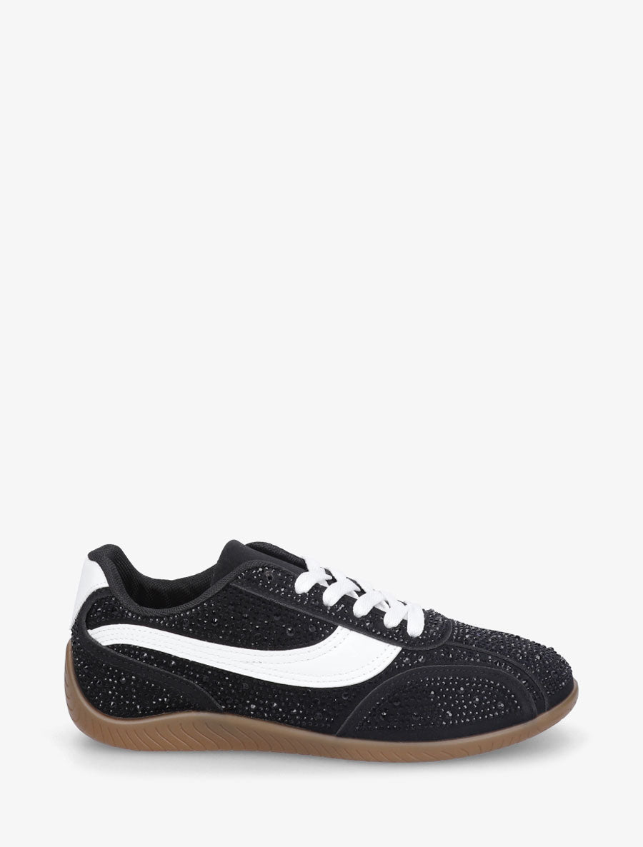 Sneakers en suédine à strass - Noir - 1