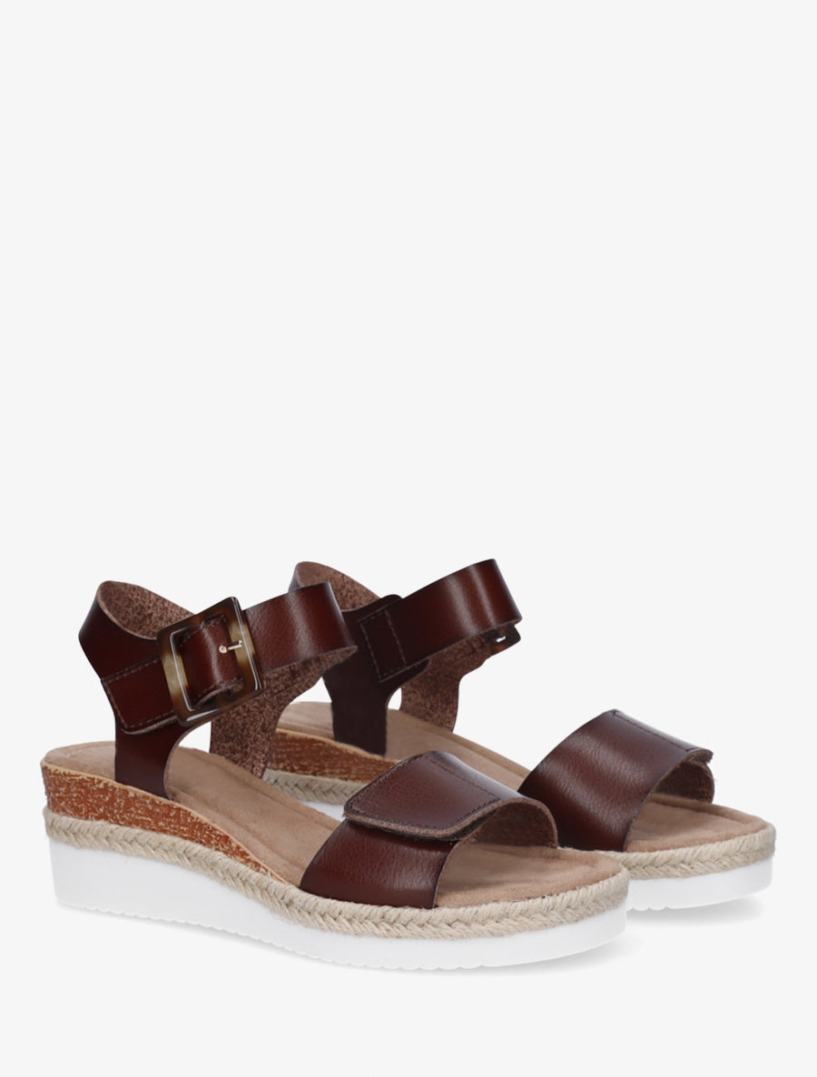 Sandales à scratch en simili - Marron - 4