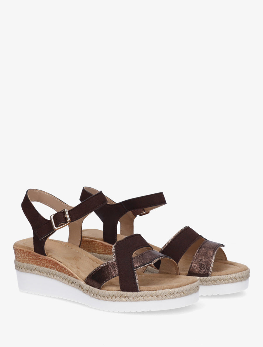 Sandales compensées bride fantaisie irisée - Marron - 4