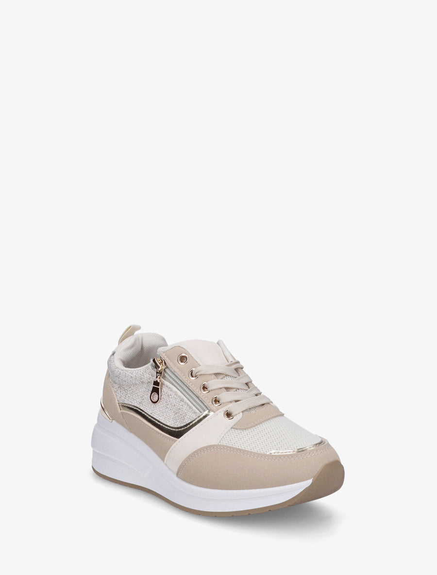 Baskets compensées à zip - Beige - 2