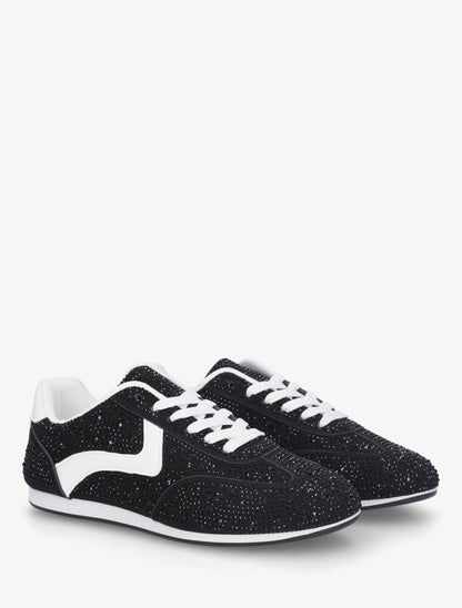 Sneakers effet nubuck à strass - Noir - 4