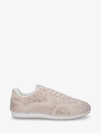 Sneakers effet nubuck à strass - Beige - 1