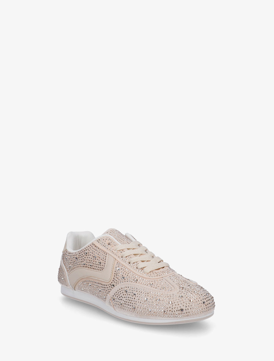 Sneakers effet nubuck à strass - Beige - 2