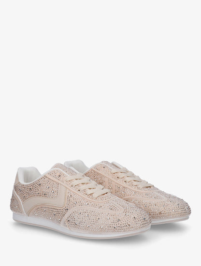 Sneakers effet nubuck à strass - Beige - 4