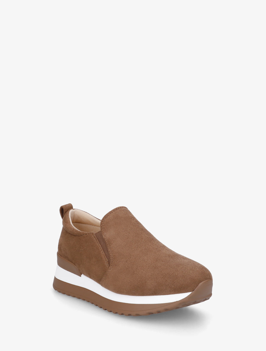 Baskets compensées en suédine - Camel - 2