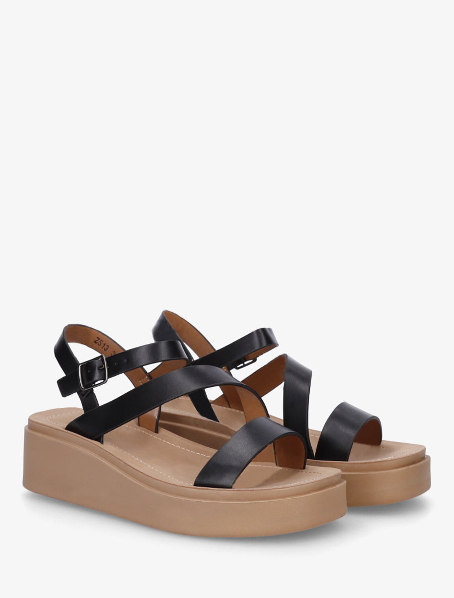 Sandales multi-bride en simili - Noir - 4