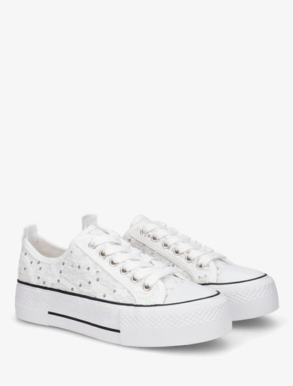 Sneakers à plateforme et sequins - Blanc - 4