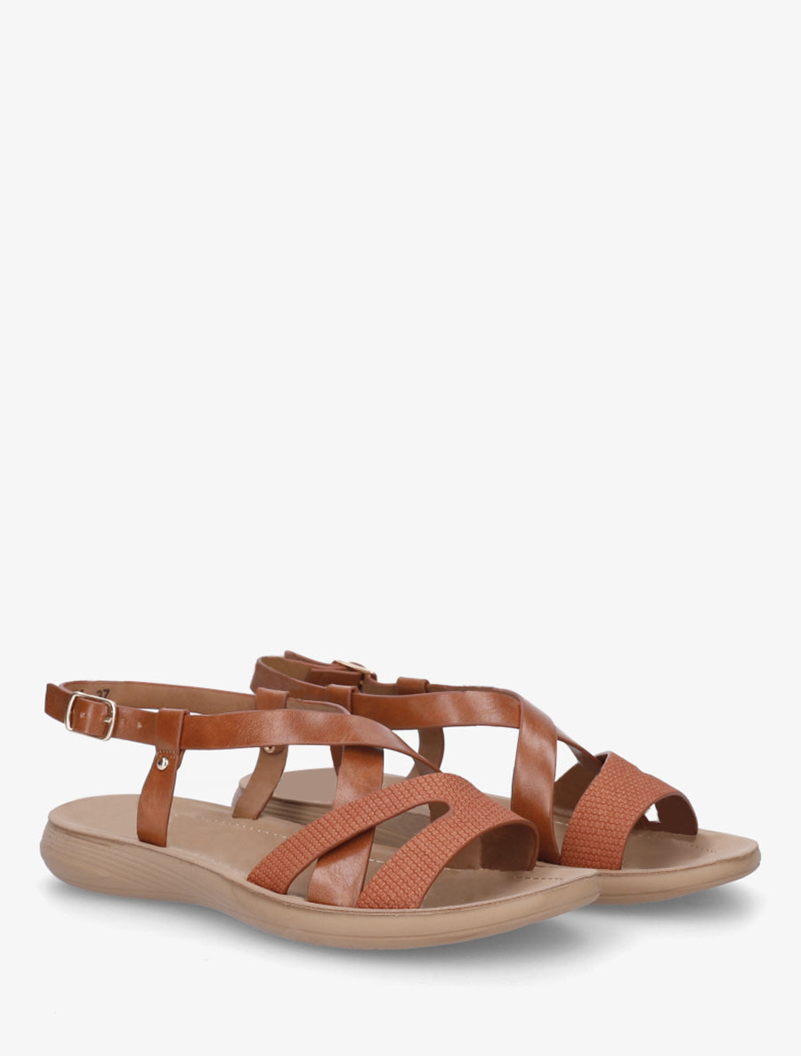 Nu-pieds à brides croisées en simili - Camel - 4