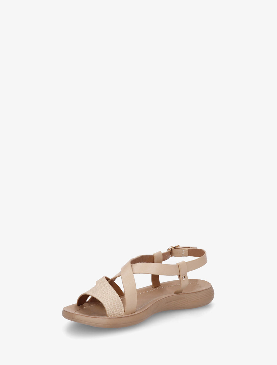 Nu-pieds à brides croisées en simili - Beige - 3