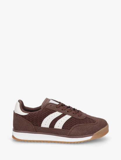 Sneakers piatte con fasce e rinforzo a contrasto. - Marrone