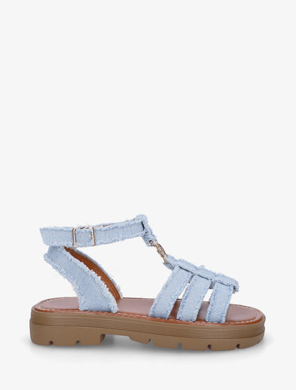 Sandales plates style spartiate - Bleu denim - 1