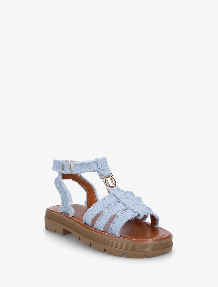 Sandales plates style spartiate - Bleu denim - 2