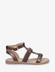Sandales plates cloutées en simili irisé - Marron - 1