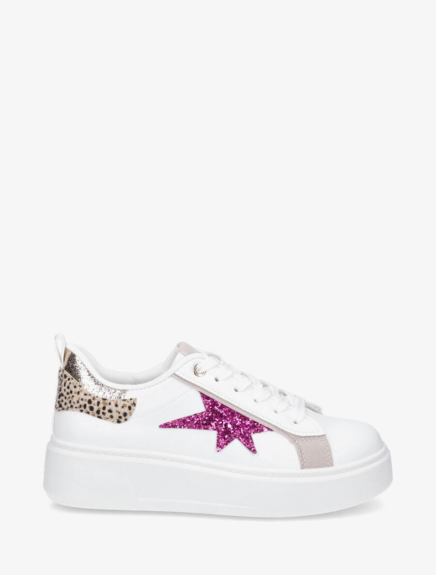 Sneakers en simili à motif étoile pailletée - Magenta - 5