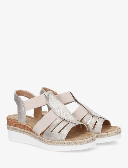 Sandales compensées à motif feuille - Or - 4