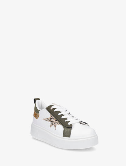 Sneakers en simili à motif étoile imprimé léopard - Kaki - 2