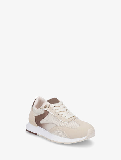 Baskets à bandes stylisées et empiècement effet nubuck - Beige - 2