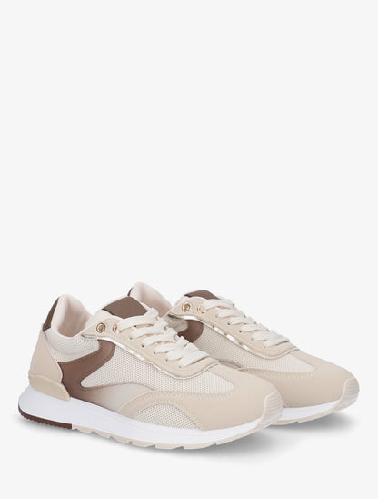 Baskets à bandes stylisées et empiècement effet nubuck - Beige - 4