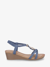 Sandales compensées à bijoux métalliques - Bleu - 1