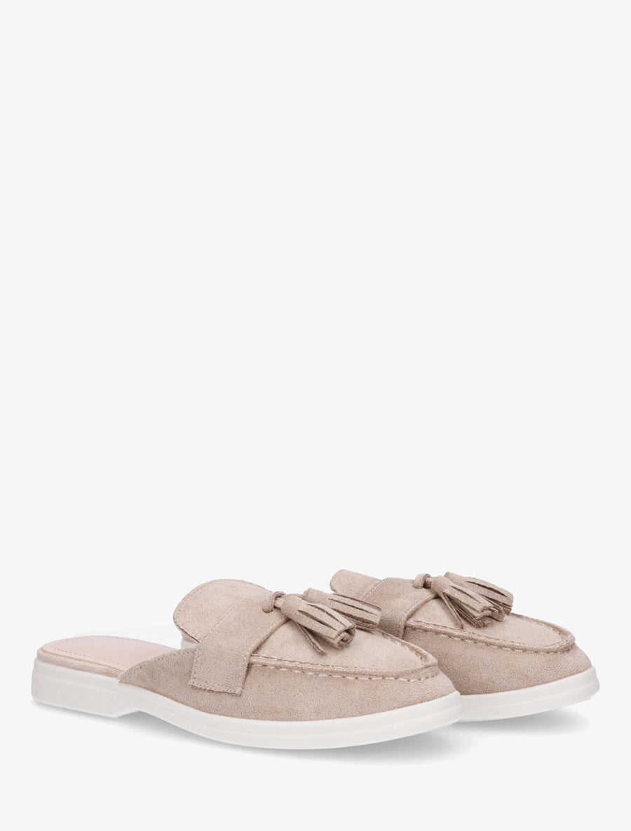Mules style mocassin à pampilles - Taupe - 4