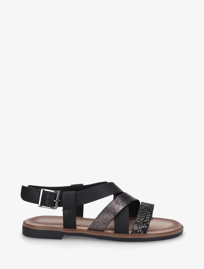 Sandales à brides croisées et irisées en simili - Noir - 1