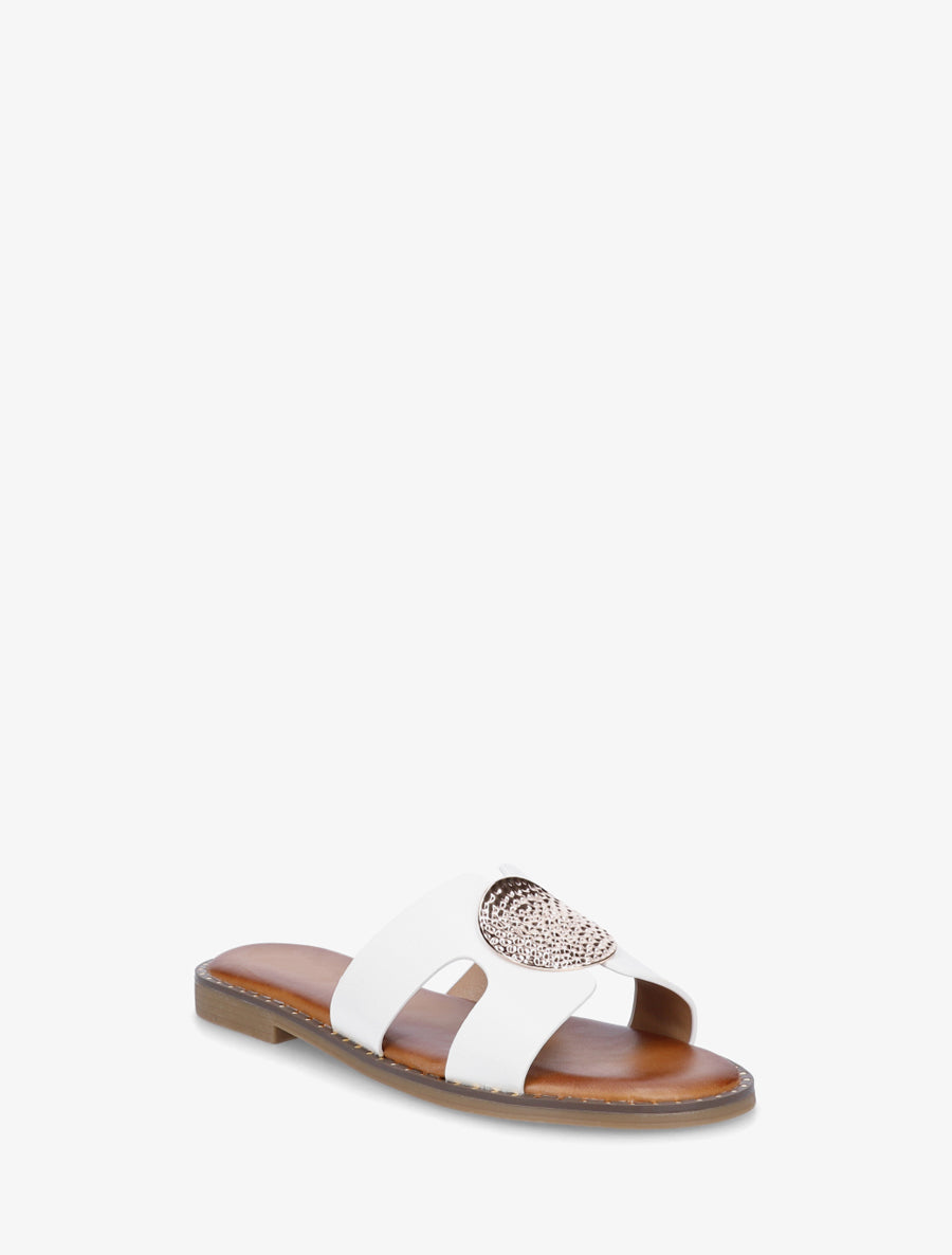 Claquettes unies à empiècement métal - Blanc - 2