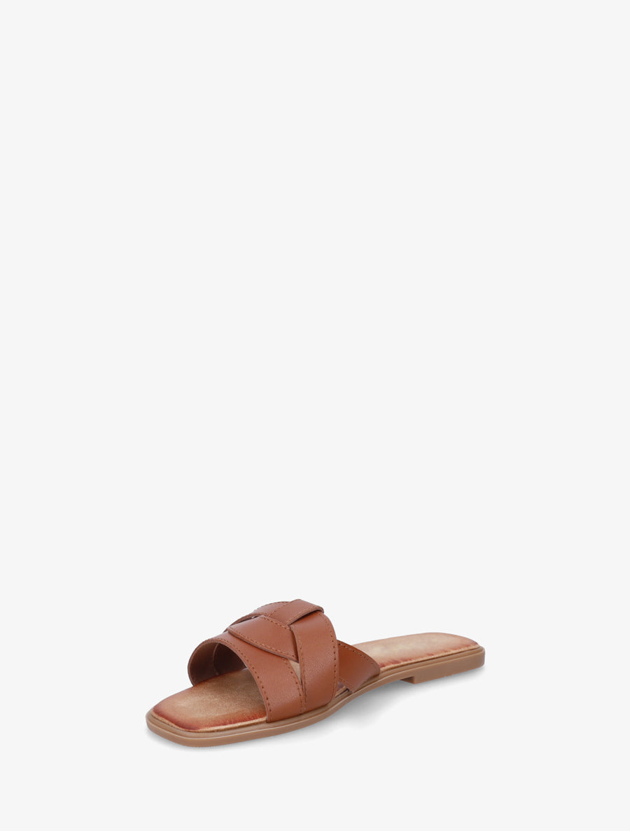 Mules plates à bride effet croisé - Marron - 3