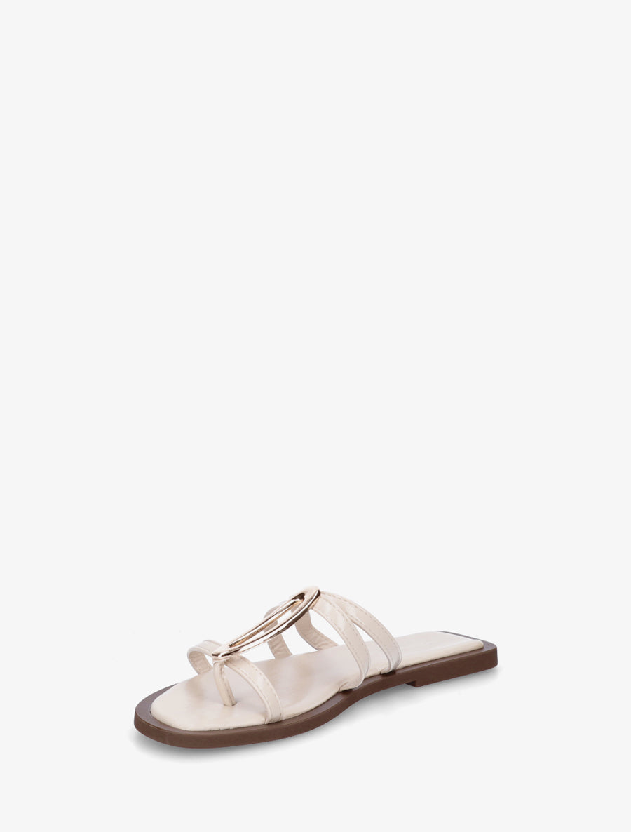 Mules plates à fines brides et bijou métal - Beige - 3