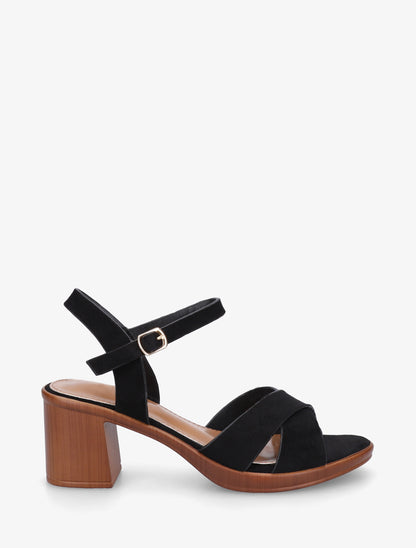 Sandales croisées en suédine à talon carré - Noir - 1