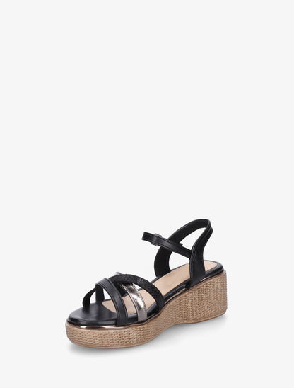 Sandales compensées à brides croisées fantaisies - Noir - 3