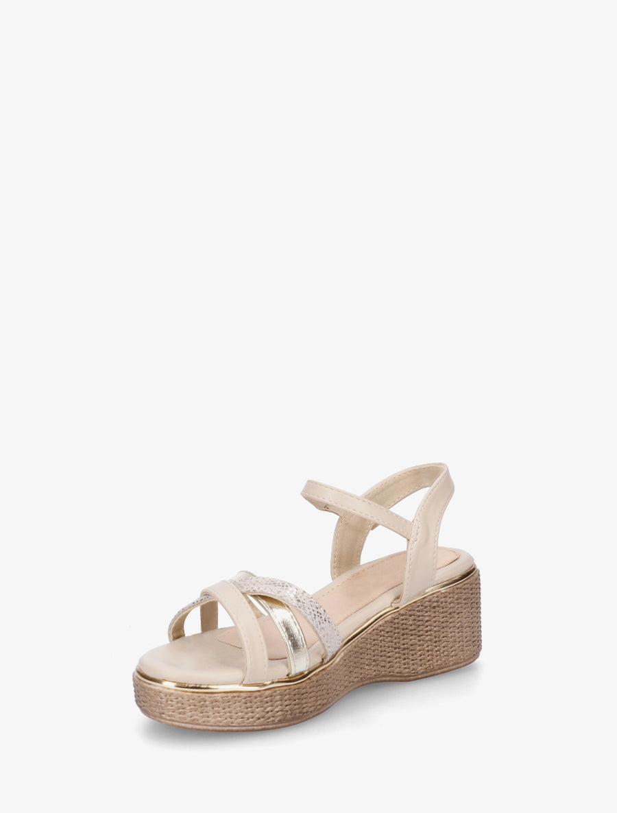 Sandales compensées à brides croisées fantaisies - Beige - 3