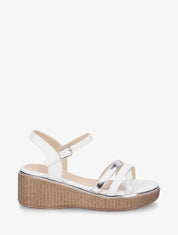 Sandales compensées à brides croisées fantaisies - Blanc - 1