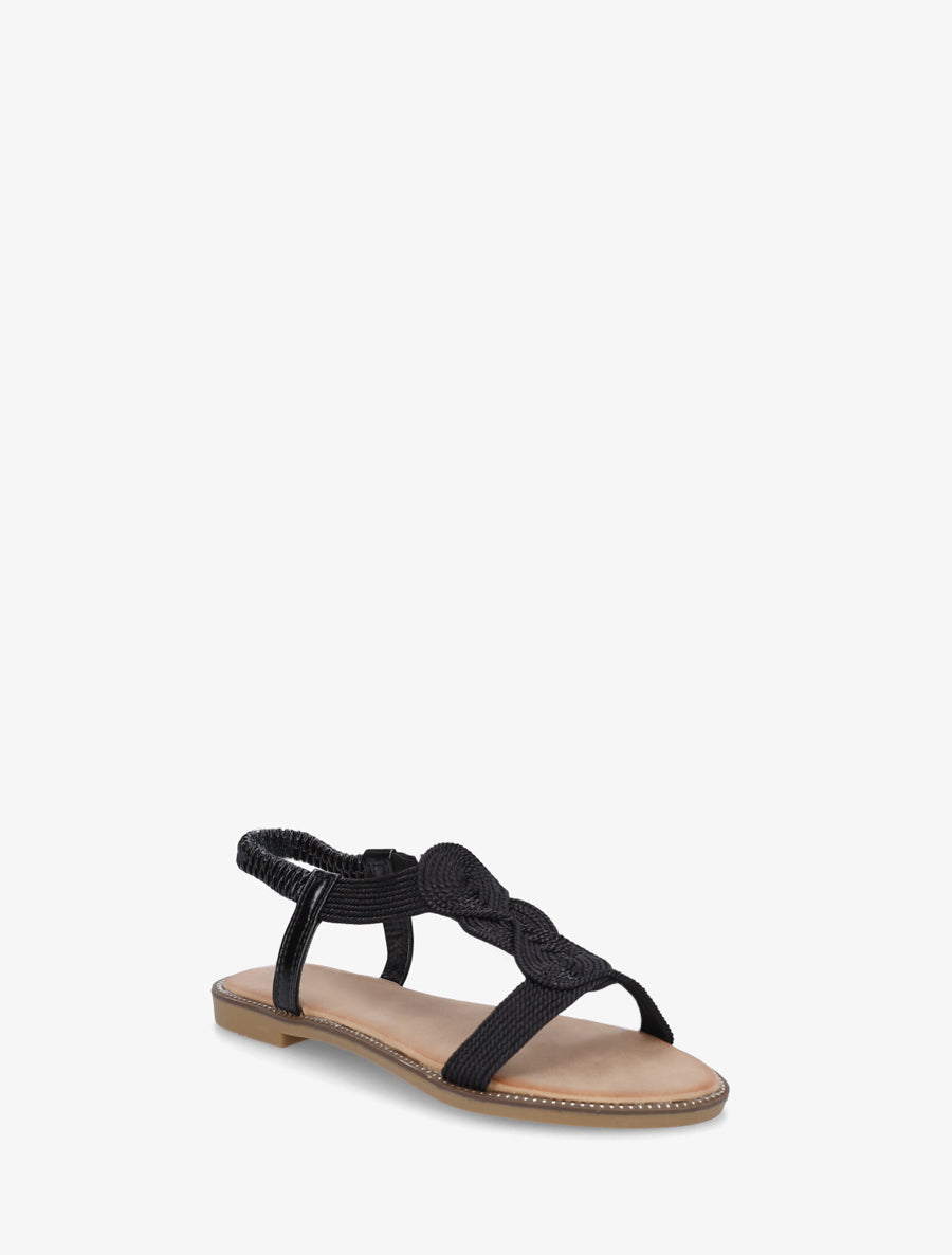 Nu-pieds tressés à cheville élastiquée - Noir - 2
